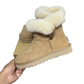 Cizme de iarnă pentru femei, Cataramă din corn, Înălțime mare, Exterior din piele de miel, Căptușeală din lână, Talpă din cauciuc, Fermoar lateral, Iarnă 2025