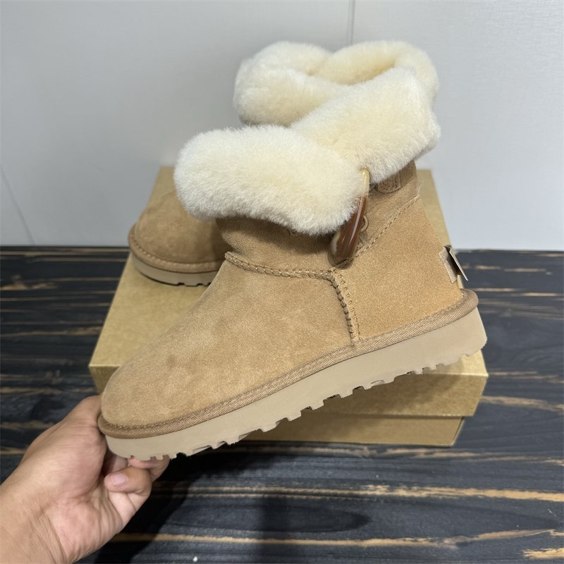 Cizme de iarnă pentru femei, Cataramă din corn, Înălțime mare, Exterior din piele de miel, Căptușeală din lână, Talpă din cauciuc, Fermoar lateral, Iarnă 2025