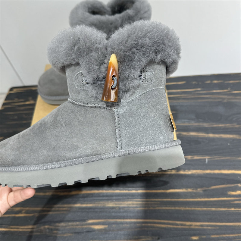 Cizme de iarnă pentru femei, Cataramă din corn, Înălțime mare, Exterior din piele de miel, Căptușeală din lână, Talpă din cauciuc, Fermoar lateral, Iarnă 2025
