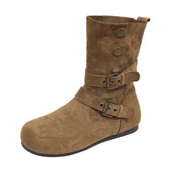 Ženske kratke čizme s povećanjem visine, vintage stil, 3–5 cm debeli blok-peti, gumena potplat, pull-on