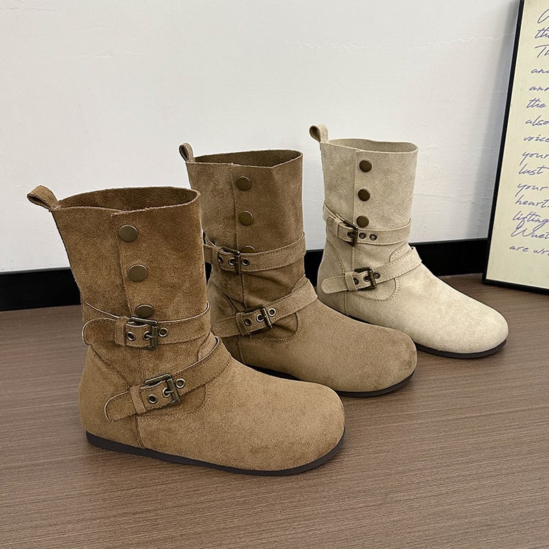 Ženske kratke čizme s povećanjem visine, vintage stil, 3–5 cm debeli blok-peti, gumena potplat, pull-on