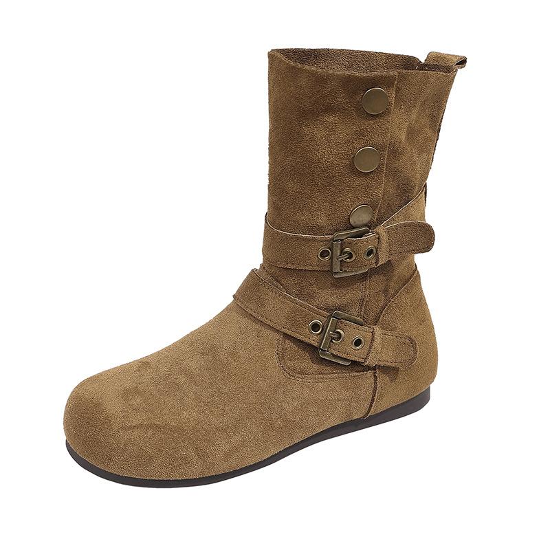 Ženske kratke čizme s povećanjem visine, vintage stil, 3–5 cm debeli blok-peti, gumena potplat, pull-on