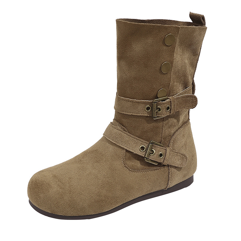 Ženske kratke čizme s povećanjem visine, vintage stil, 3–5 cm debeli blok-peti, gumena potplat, pull-on