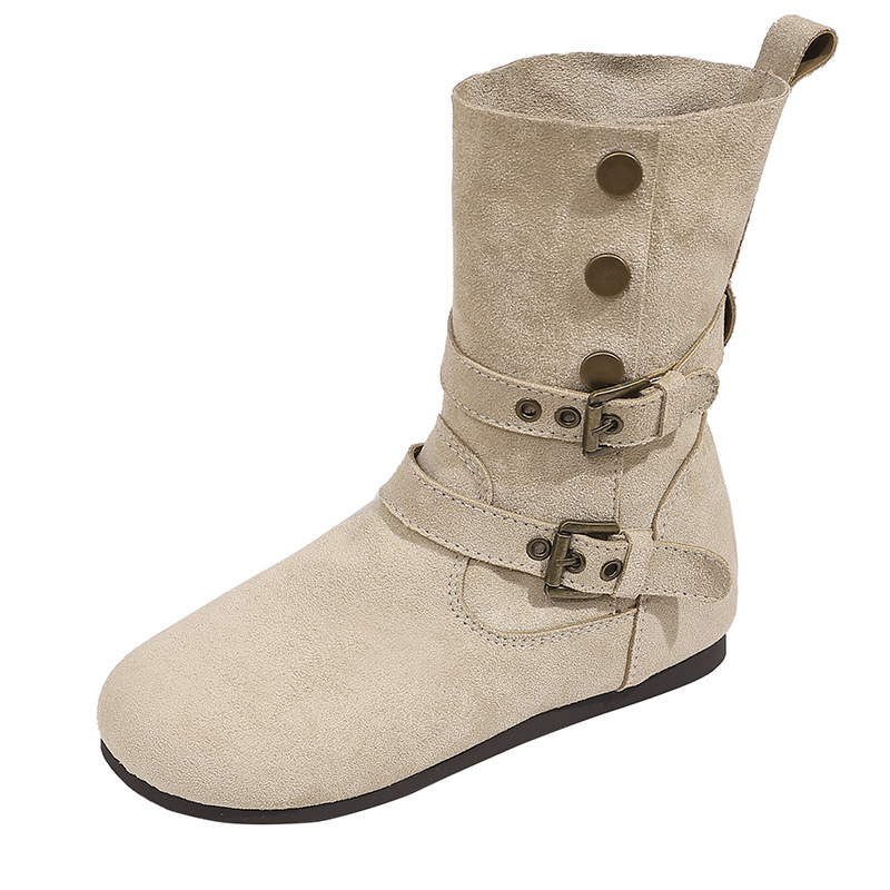 Ženske kratke čizme s povećanjem visine, vintage stil, 3–5 cm debeli blok-peti, gumena potplat, pull-on