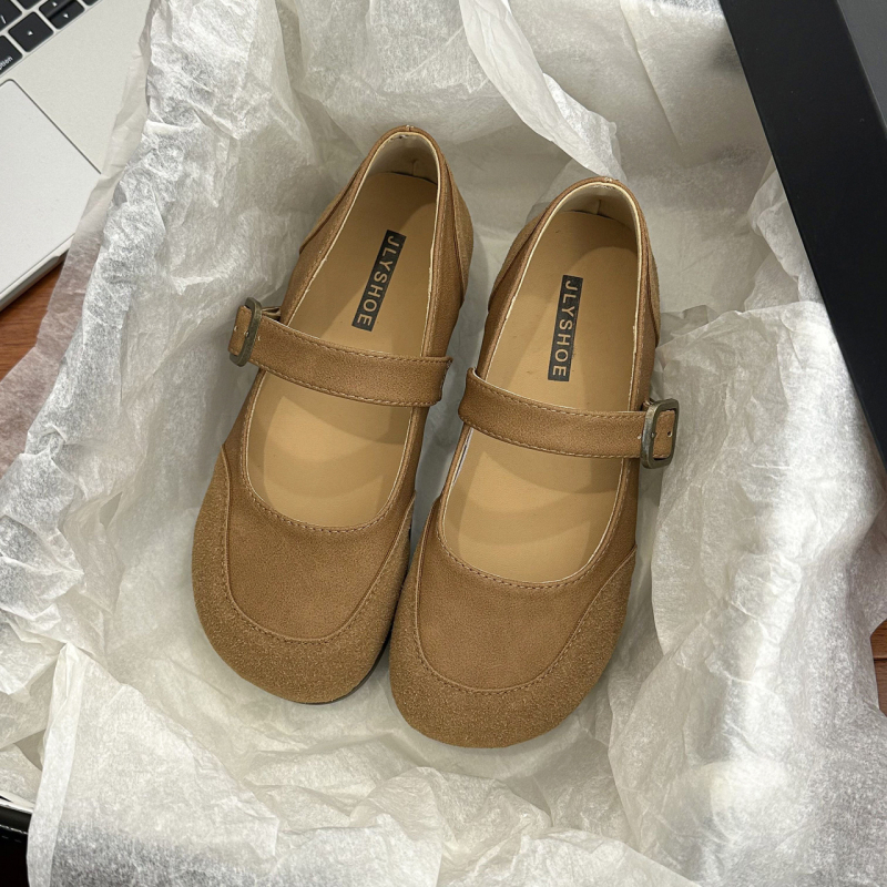 Mary Jane loafer s kvadratnim nosom, semiš gornji dio, niski pet 1–3 cm, gumena potplata, slip-on