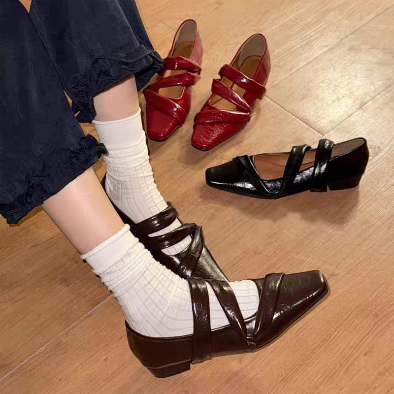 Ženske ravne cipele - moderan minimalistički stil, PU gornji dio, slip-on, kvadratna špička, niski pet 1–3 cm, gumeni đon