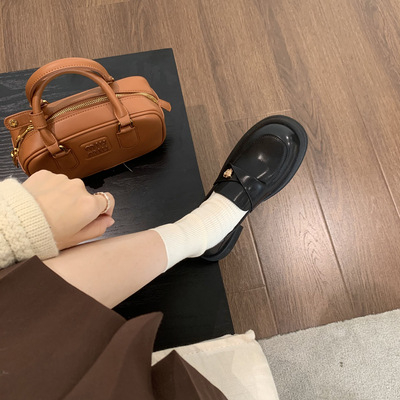 Mokasice od teleće kože, okrugli vrh, britanski stil, debeli pet 3–5 cm, gumeni đon