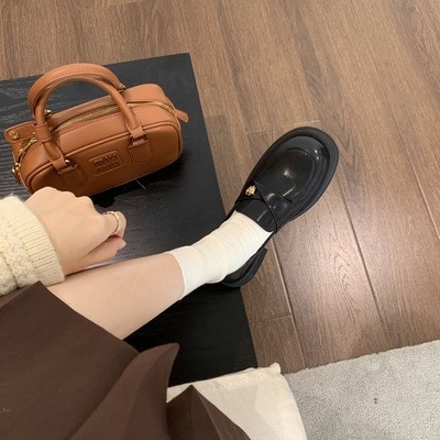 Mokasice od teleće kože, okrugli vrh, britanski stil, debeli pet 3–5 cm, gumeni đon