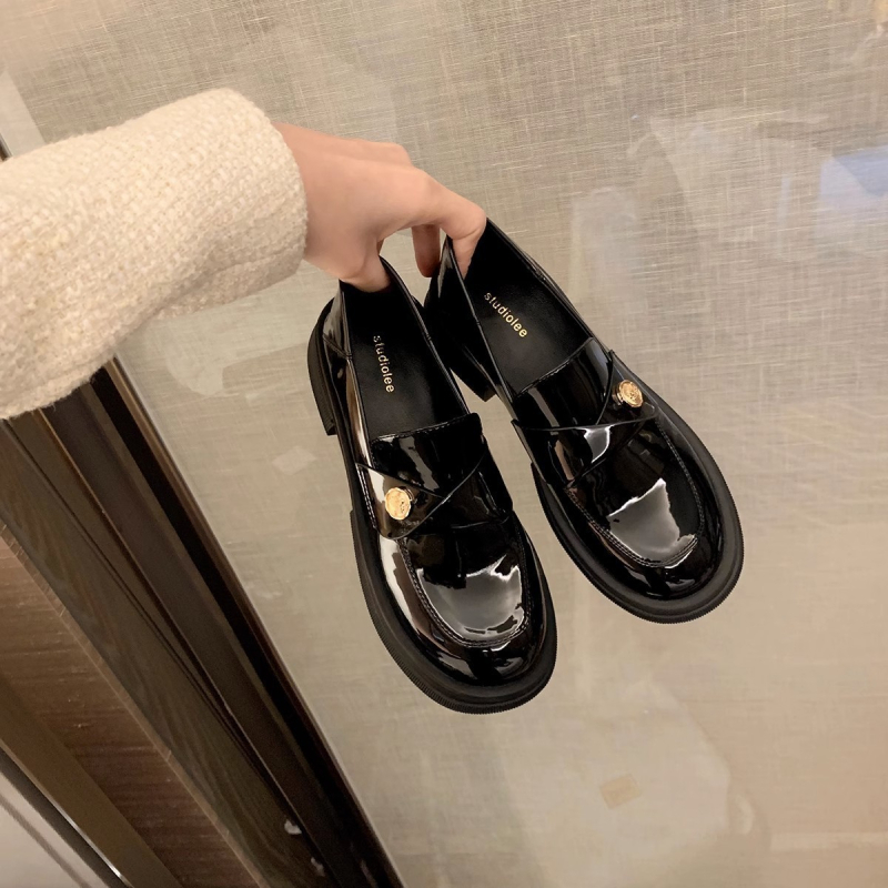 Mokasice od teleće kože, okrugli vrh, britanski stil, debeli pet 3–5 cm, gumeni đon