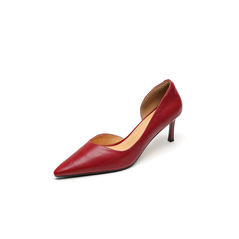 Ženske kožne cipele s oštrim vrhom, slip-on, niski vamp, tanki potpetica 6–8 cm