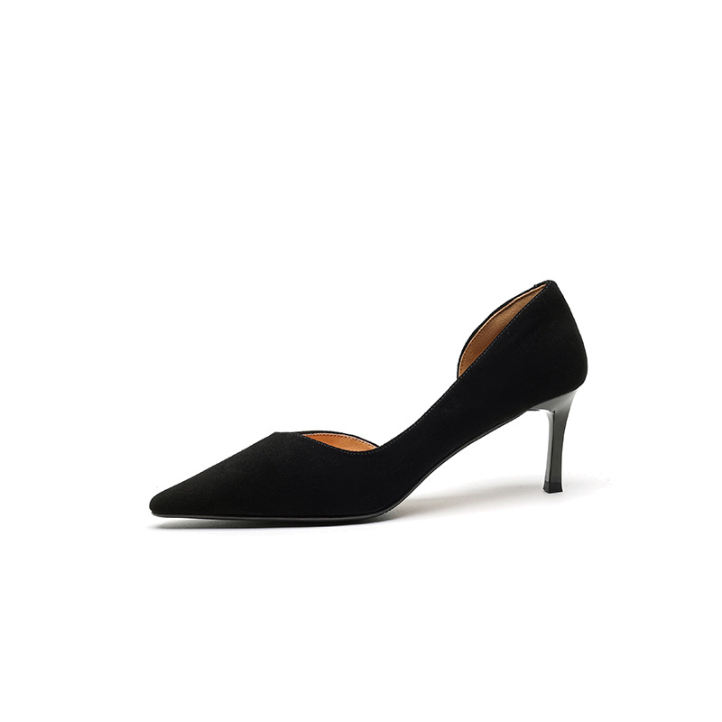 Ženske kožne cipele s oštrim vrhom, slip-on, niski vamp, tanki potpetica 6–8 cm