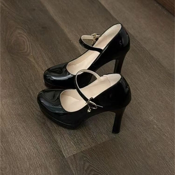 Ženske Mary Jane cipele s oštrim nosom, PU gornji dio, debeli potpetica 3–6 cm, gumeni đon, slip-on dizajn