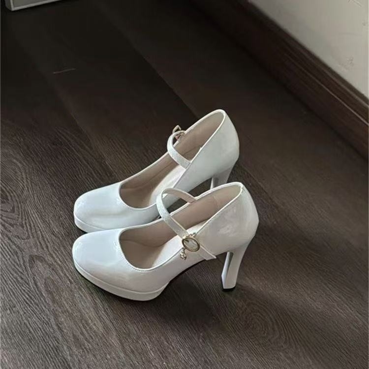 Ženske Mary Jane cipele s oštrim nosom, PU gornji dio, debeli potpetica 3–6 cm, gumeni đon, slip-on dizajn