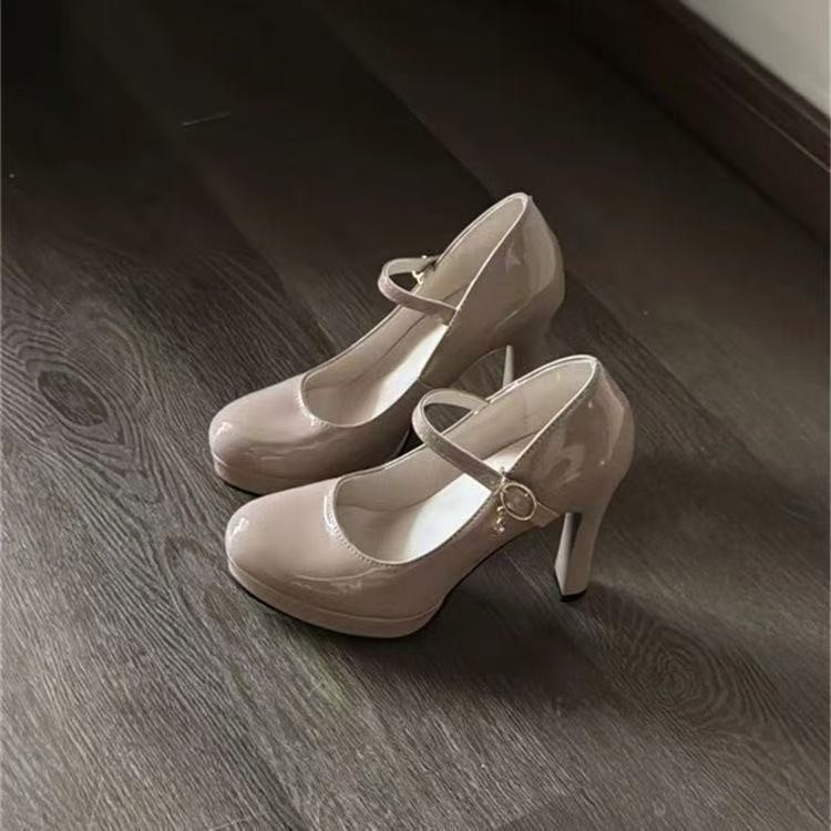 Ženske Mary Jane cipele s oštrim nosom, PU gornji dio, debeli potpetica 3–6 cm, gumeni đon, slip-on dizajn