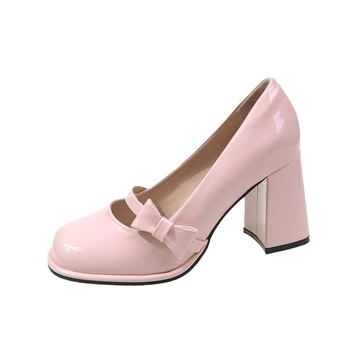 Ženske Mary Jane cipele s debelim petom, okrugli nos, PU gornji dio, slip-on, 6-8 cm