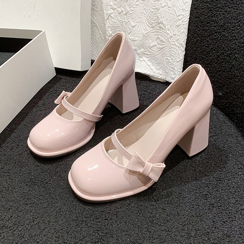 Ženske Mary Jane cipele s debelim petom, okrugli nos, PU gornji dio, slip-on, 6-8 cm