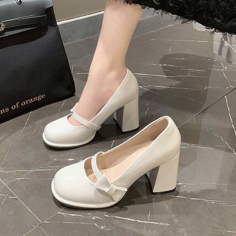 Ženske Mary Jane cipele s debelim petom, okrugli nos, PU gornji dio, slip-on, 6-8 cm
