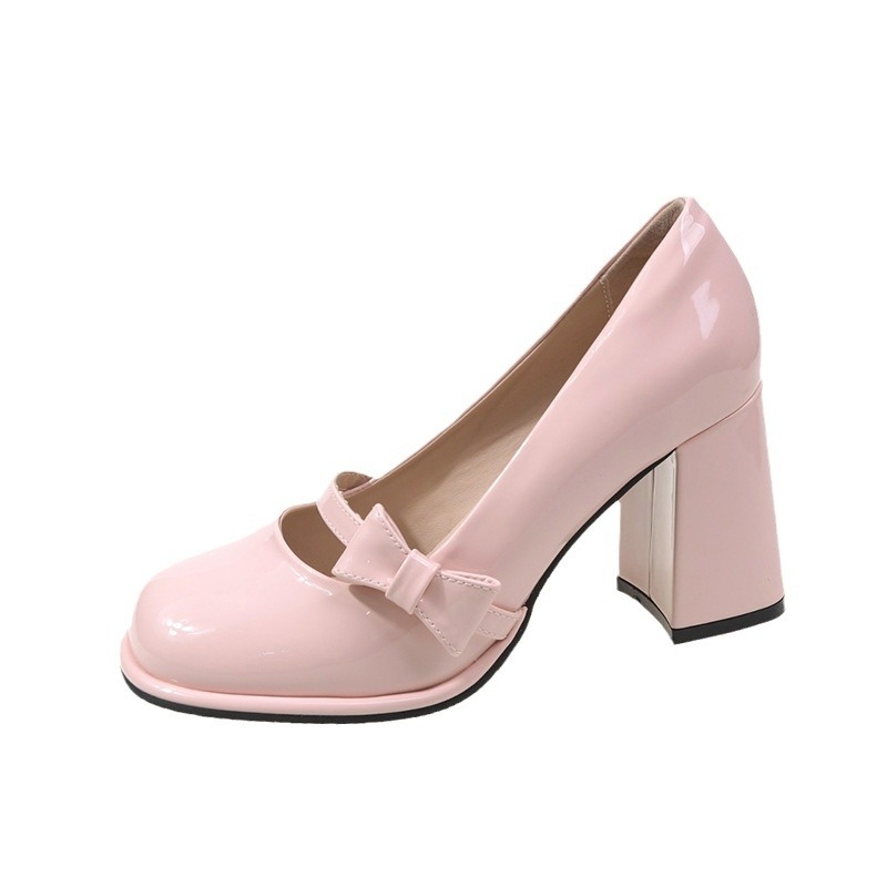 Ženske Mary Jane cipele s debelim petom, okrugli nos, PU gornji dio, slip-on, 6-8 cm