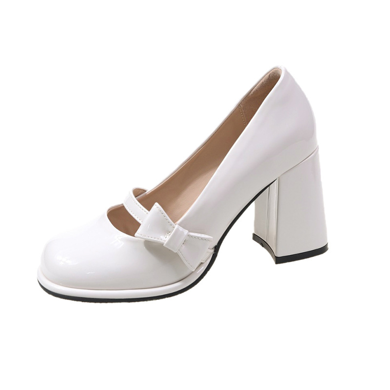 Ženske Mary Jane cipele s debelim petom, okrugli nos, PU gornji dio, slip-on, 6-8 cm