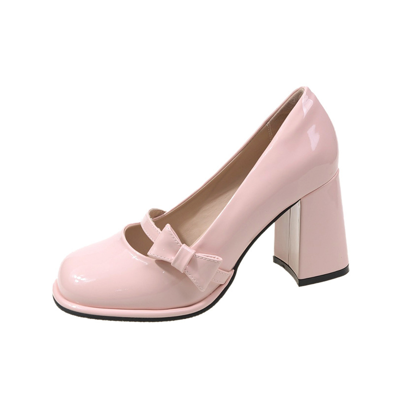 Ženske Mary Jane cipele s debelim petom, okrugli nos, PU gornji dio, slip-on, 6-8 cm