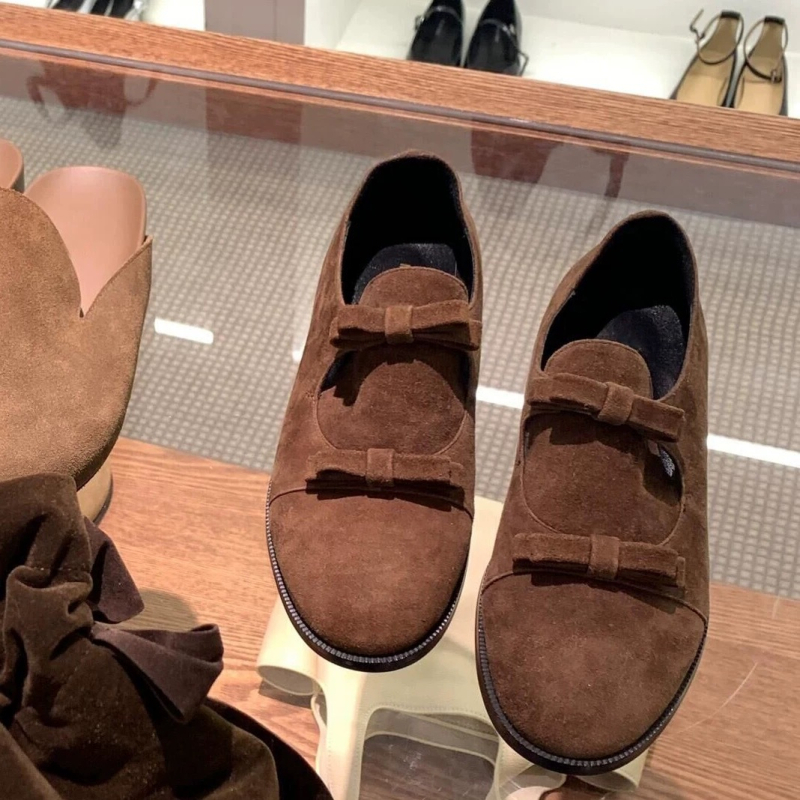Ženske loafers od velura, okrugla špička, korejskog stila, niski gležanj, gumena potplat