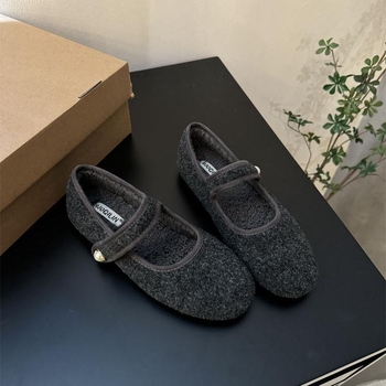 Ženske Mary Jane plosnate cipele s okruglim nosom, semiš gornji dio, unutarnja podstava od umjetnog kratkog pliša, gumena potplata, Velcro zatvarač