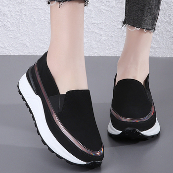 Ženske platforme s debelim potplatom, slip-on, gornji dio od kože krave, okrugli vrh