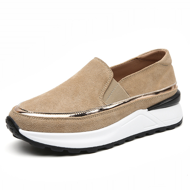 Ženske platforme s debelim potplatom, slip-on, gornji dio od kože krave, okrugli vrh