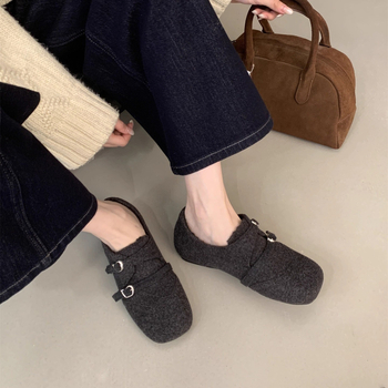 Doudou ženske cipele - Retro stil, četvrtasti vrh, debeli potplat, niski potplat, gumeni potplat, gornji materijal: super vlakno, uložak PU, slip-on