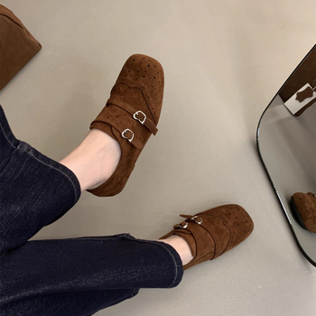 Doudou ženske cipele - Retro stil, četvrtasti vrh, debeli potplat, niski potplat, gumeni potplat, gornji materijal: super vlakno, uložak PU, slip-on