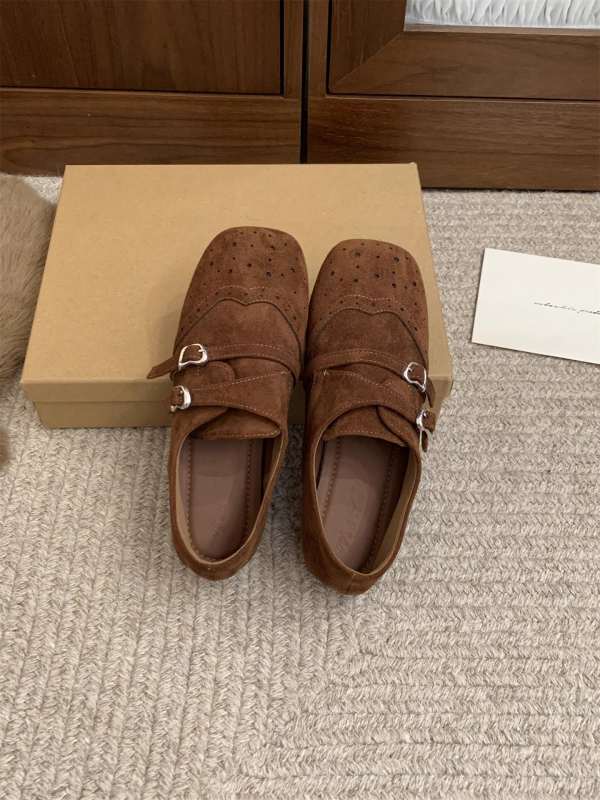 Doudou ženske cipele - Retro stil, četvrtasti vrh, debeli potplat, niski potplat, gumeni potplat, gornji materijal: super vlakno, uložak PU, slip-on