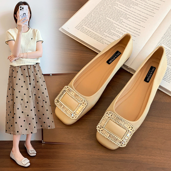 Ženske plosne cipele s četvrtastim vrhom, satenski gornji dio, gumeni potplat, niski pet, korejski stil