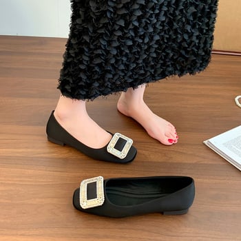 Ženske plosne cipele s četvrtastim vrhom, satenski gornji dio, gumeni potplat, niski pet, korejski stil