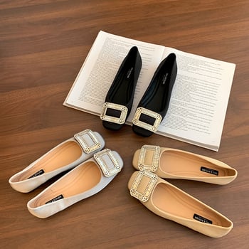 Ženske plosne cipele s četvrtastim vrhom, satenski gornji dio, gumeni potplat, niski pet, korejski stil