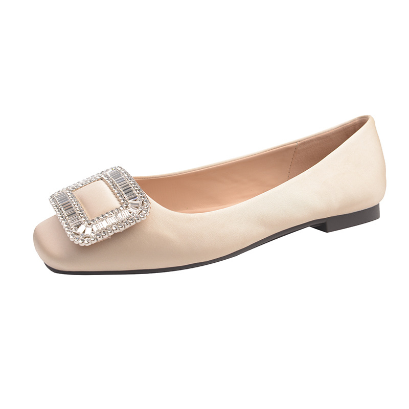 Ženske plosne cipele s četvrtastim vrhom, satenski gornji dio, gumeni potplat, niski pet, korejski stil