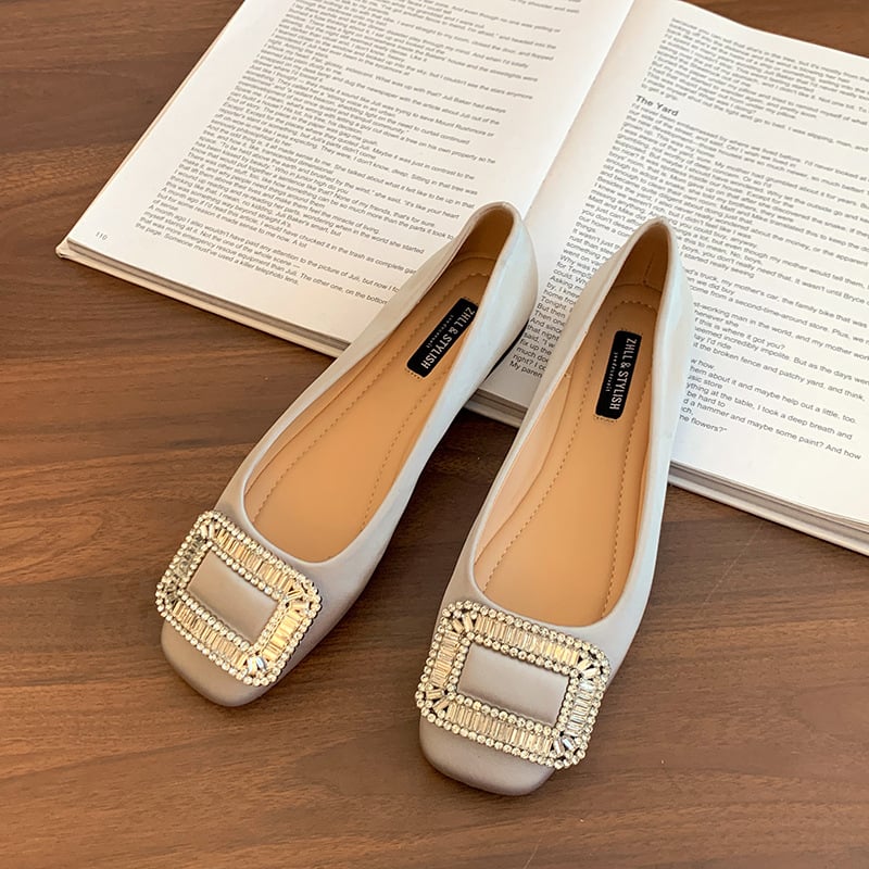 Ženske plosne cipele s četvrtastim vrhom, satenski gornji dio, gumeni potplat, niski pet, korejski stil