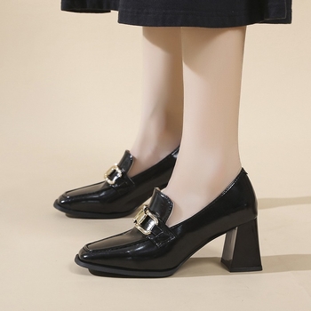 Ženske cipele od PU koze, kvadratnog nosa, debeli pet, 6–8 cm