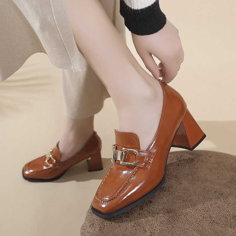 Ženske cipele od PU koze, kvadratnog nosa, debeli pet, 6–8 cm