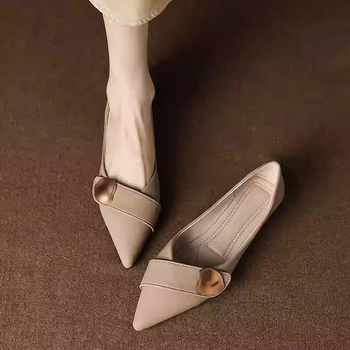 Pantofi dama loafer cu vârf ascuțit, din piele microfibră moale, talpă din cauciuc, partea superioară joasă