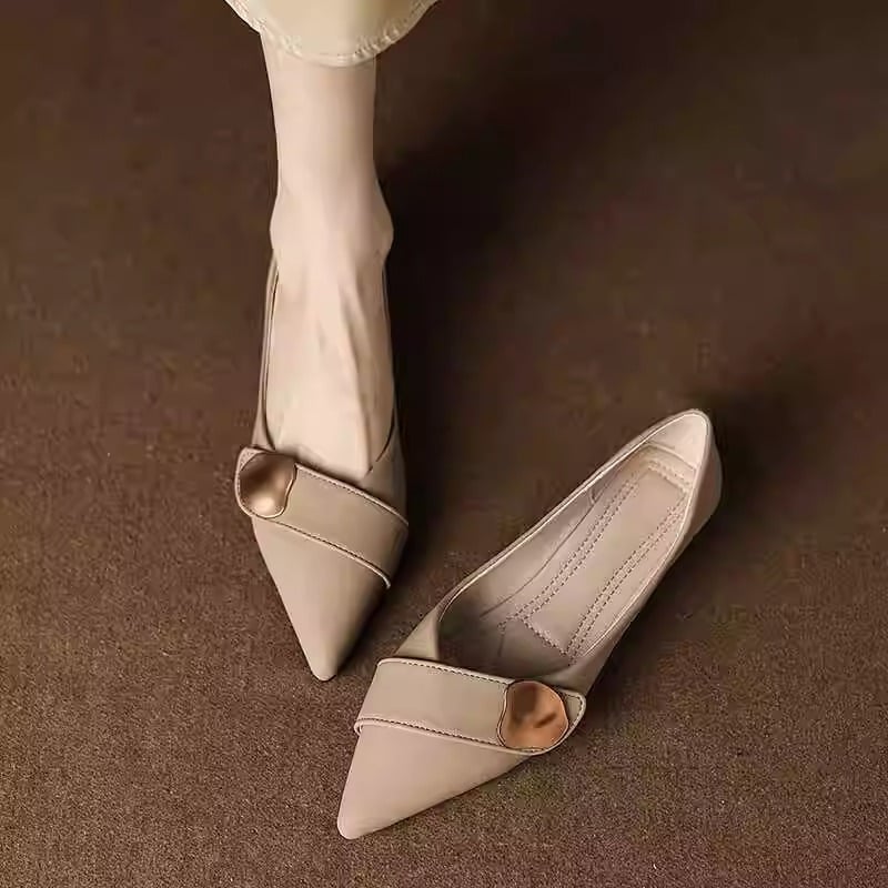 Pantofi dama loafer cu vârf ascuțit, din piele microfibră moale, talpă din cauciuc, partea superioară joasă