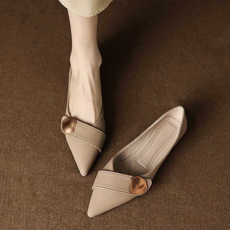 Pantofi dama loafer cu vârf ascuțit, din piele microfibră moale, talpă din cauciuc, partea superioară joasă