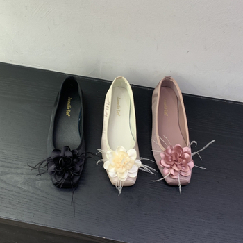 Ženske satin balerinke sa četvrtastim nosom, PU ulošak, gumeni potplat, niska peta