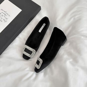 Mary Jane cipele za žene, s povećanjem visine od 5 cm, rhinestones kvadratni kopčom, velur gornji dio, kvadratni vrh, srednje visina peta 3–5 cm