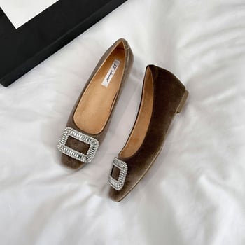 Mary Jane cipele za žene, s povećanjem visine od 5 cm, rhinestones kvadratni kopčom, velur gornji dio, kvadratni vrh, srednje visina peta 3–5 cm