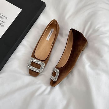 Mary Jane cipele za žene, s povećanjem visine od 5 cm, rhinestones kvadratni kopčom, velur gornji dio, kvadratni vrh, srednje visina peta 3–5 cm