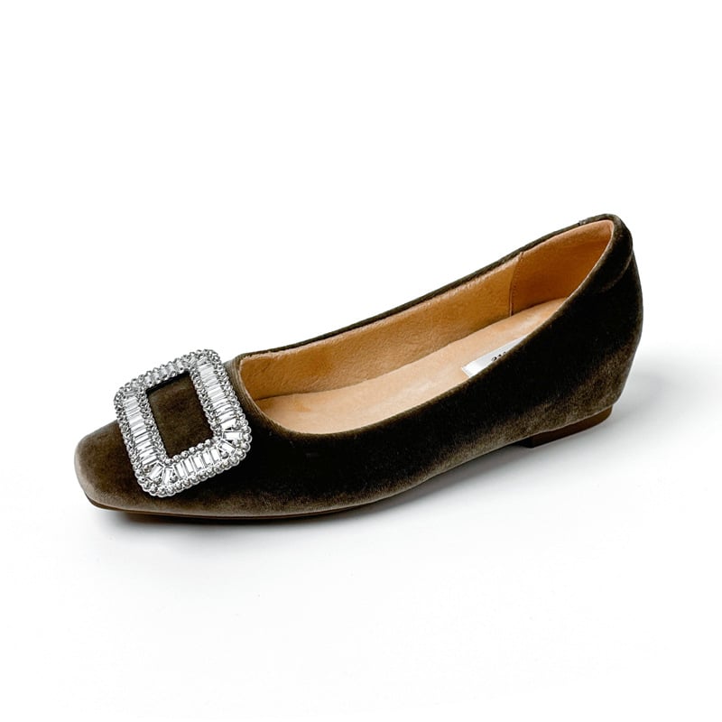 Mary Jane cipele za žene, s povećanjem visine od 5 cm, rhinestones kvadratni kopčom, velur gornji dio, kvadratni vrh, srednje visina peta 3–5 cm