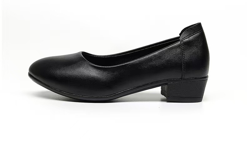 Ženske kožne radne cipele s okruglim vrhom, gornji dio od dvostruke teleće kože, niski debeli potplat, gumeni đon