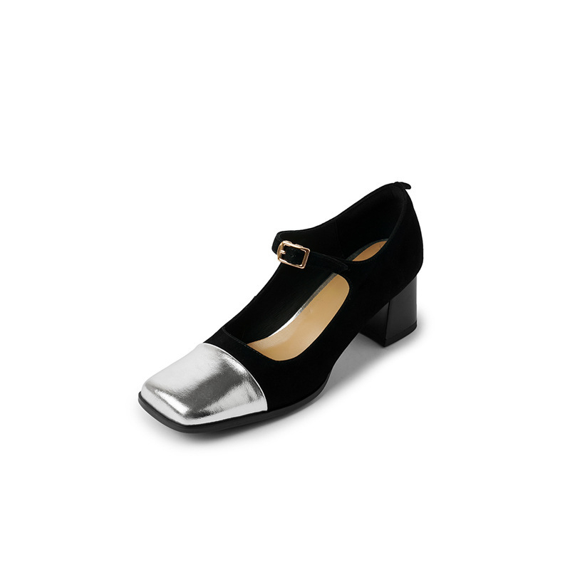 Ženske Mary Jane cipele od velura, kvadratni vrh, kopča, srednja visina pete (3–6 cm)