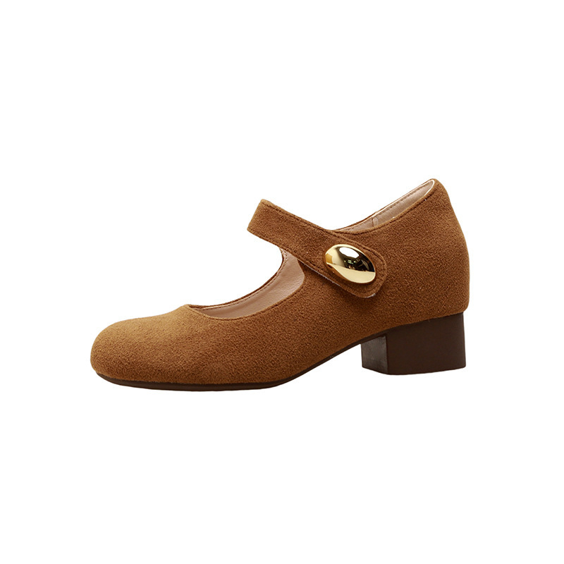 Ženske Mary Jane cipele s 7 cm povećanjem visine, debeli blok peta, semiš gornji dio, mekana podstava, retro svestran stil, zlatni detalj od perli