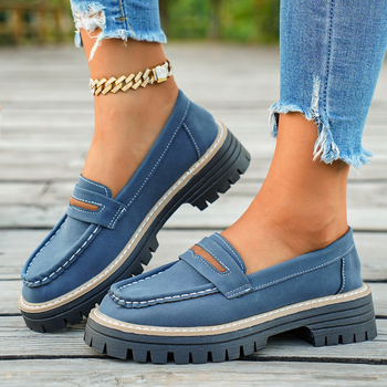 Loafers pre dospelých, okrúhla špička, PU vrchná časť, hrubá gumová podrážka, nízky vrch, vintage štýl na každodenné nosenie
